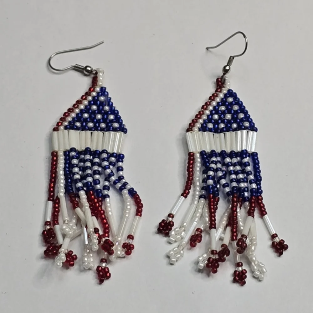 Handmade Patriotic America Beaded Dangle Earrings